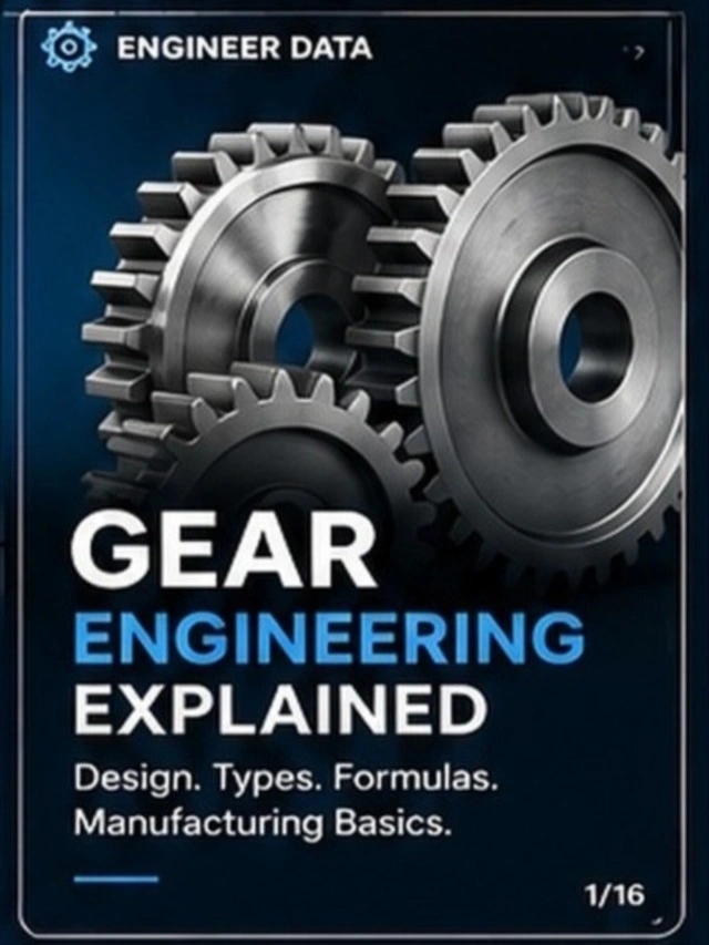 Gear Engineering Web Story cover — design, types, formulas, and manufacturing basics